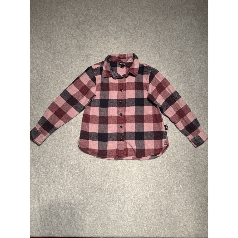 Patagonia Organic Cotton Flannel Button Up Shirt Girls Small Pink Plaid